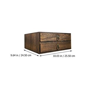 LIFKOME Small Wooden Storage Box with Drawers 2- Layer Shallow Type Drawers Wood Desktop Storage Cabinet Small Wooden Box Organizer for Office Supplies, Sewing Kits and Accessories
