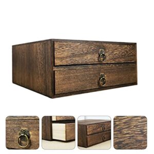 LIFKOME Small Wooden Storage Box with Drawers 2- Layer Shallow Type Drawers Wood Desktop Storage Cabinet Small Wooden Box Organizer for Office Supplies, Sewing Kits and Accessories