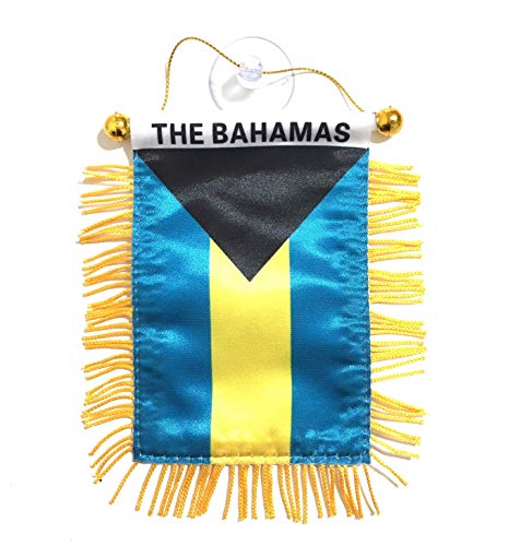 PRK 14 Bahamas Flags for Cars interiror Accessories Decal Stickers Small Mini Banners Hanging Rearview Mirror Accessory Style Design Homes Windows Sticks to Glass Quality Made Mini Banners