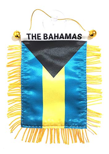 PRK 14 Bahamas Flags for Cars interiror Accessories Decal Stickers Small Mini Banners Hanging Rearview Mirror Accessory Style Design Homes Windows Sticks to Glass Quality Made Mini Banners