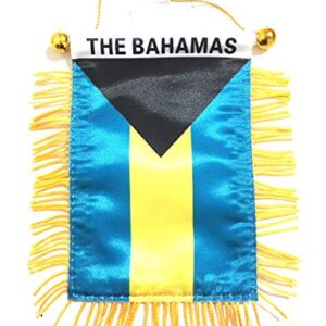 PRK 14 Bahamas Flags for Cars interiror Accessories Decal Stickers Small Mini Banners Hanging Rearview Mirror Accessory Style Design Homes Windows Sticks to Glass Quality Made Mini Banners