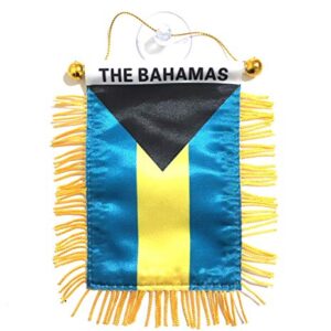 PRK 14 Bahamas Flags for Cars interiror Accessories Decal Stickers Small Mini Banners Hanging Rearview Mirror Accessory Style Design Homes Windows Sticks to Glass Quality Made Mini Banners