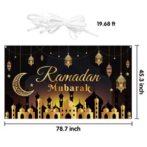 WATINC Ramadan Mubarak Backdrop Banner XtraLarge Eid Arabian Nights Moon Stars Ramadan Kareem Background Banner Party Decorations Supplies Photo Booth for Wall Home Indoor Outdoor 79 X 45 Inch