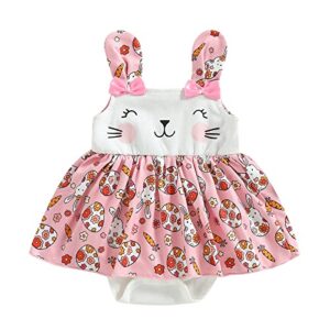 easter baby girl outfit romper bunny bodysuit sleeveless ruffled jumpsuit dress baby girls summer clothes (dress pink, 3-6 months)