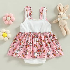 Easter Baby Girl Outfit Romper Bunny Bodysuit Sleeveless Ruffled Jumpsuit Dress Baby Girls Summer Clothes (Dress Pink, 3-6 Months)