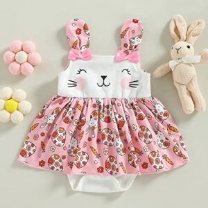 Easter Baby Girl Outfit Romper Bunny Bodysuit Sleeveless Ruffled Jumpsuit Dress Baby Girls Summer Clothes (Dress Pink, 3-6 Months)