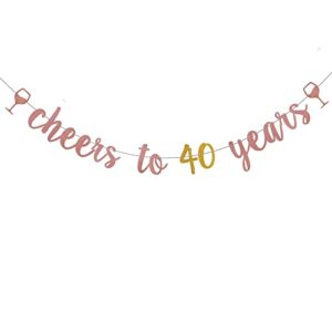 weiandbo cheers to 40 years rose gold glitter banner,pre-strung,40th birthday/wedding anniversary party decorations bunting sign backdrops,cheers to 40 years