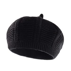 Infant Baby Boys Girls Fall Winter Knitted Beanie Hat Newborn Faux Fur Beret Skull Hat Trendy Warm Knit Beanie Ski Cap (0-3T, Black)