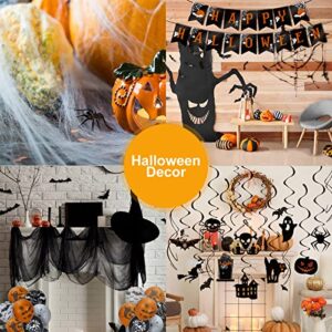 LINAYE Halloween Party Decorations Kit Indoor Outdoor | Halloween Hanging Swirl Decorations, Halloween Banner, Creepy Cloth, Halloween Balloons, Spider Web Halloween Hanging Decorations Decor Set Pack