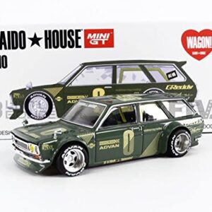 Truescale Miniatures 1971 Datsun 510 Wagon Right Hand Drive Green (Designed by Jun Imai) Kaido House Special 1/64 Diecast Model Car True Scale Miniatures KHMG010