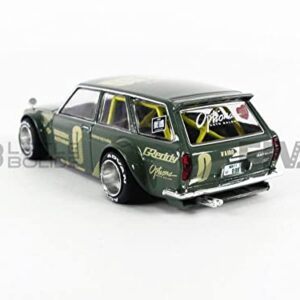 Truescale Miniatures 1971 Datsun 510 Wagon Right Hand Drive Green (Designed by Jun Imai) Kaido House Special 1/64 Diecast Model Car True Scale Miniatures KHMG010