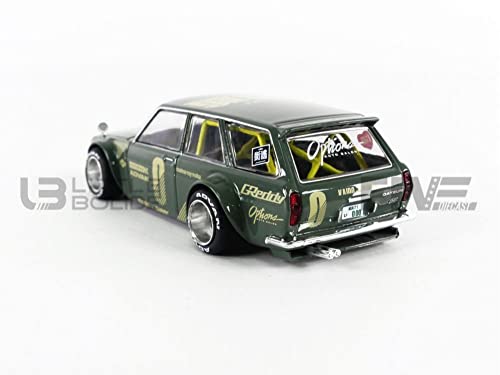 Truescale Miniatures 1971 Datsun 510 Wagon Right Hand Drive Green (Designed by Jun Imai) Kaido House Special 1/64 Diecast Model Car True Scale Miniatures KHMG010