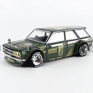 Truescale Miniatures 1971 Datsun 510 Wagon Right Hand Drive Green (Designed by Jun Imai) Kaido House Special 1/64 Diecast Model Car True Scale Miniatures KHMG010