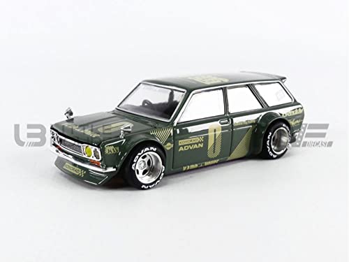 Truescale Miniatures 1971 Datsun 510 Wagon Right Hand Drive Green (Designed by Jun Imai) Kaido House Special 1/64 Diecast Model Car True Scale Miniatures KHMG010