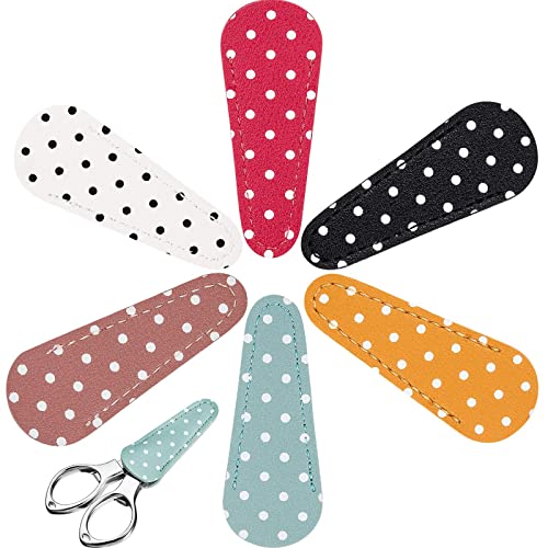 6 Pieces Embroidery Scissors Sheath Polka Dot Scissors Protective Cover Scissors Leather Sheath for Scissors Protection