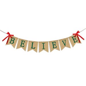 believe burlap banner – rucitc holiday banner garland – perfect for christmas decoration xmas party decor