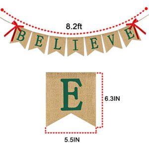 Believe Burlap Banner - Rucitc Holiday Banner Garland - Perfect for Christmas Decoration Xmas Party Decor