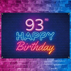 glow neon happy 93rd birthday backdrop banner decor black – colorful glowing 93 years old birthday party theme decorations for men women supplies
