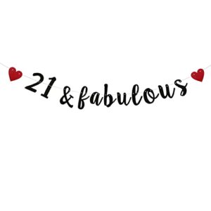 xiaoluoly black 21 & fabulous glitter banner,pre-strung,21st birthday / wedding anniversary party decorations bunting sign backdrops,21 & fabulous