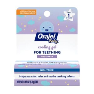 orajel baby nighttime cooling gel for teething, drug-free, 1 pediatrician recommended brand for teething, one .18oz tube