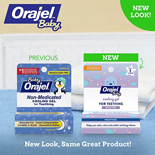 Orajel Baby Nighttime Cooling Gel for Teething, Drug-Free, 1 Pediatrician Recommended Brand for Teething, One .18oz Tube