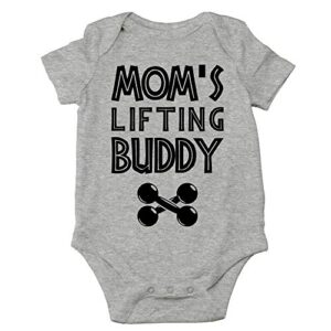 CBTwear Mom's Lifting Buddy - Mommy's Workout Partner - Cute Infant One-Piece Baby Bodysuit (6 Months, Heather Grey)