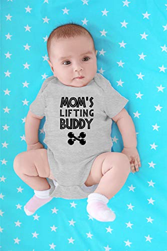 CBTwear Mom's Lifting Buddy - Mommy's Workout Partner - Cute Infant One-Piece Baby Bodysuit (6 Months, Heather Grey)