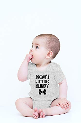 CBTwear Mom's Lifting Buddy - Mommy's Workout Partner - Cute Infant One-Piece Baby Bodysuit (6 Months, Heather Grey)