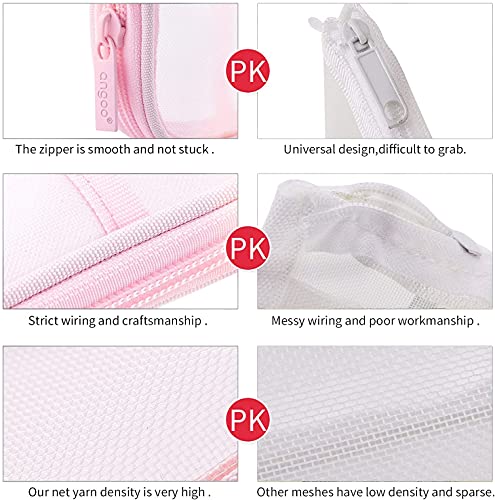 Grid Mesh Pen Pencil Case with Zipper, Large capacity Clear Makeup Color Pouch Cosmetics Bag, Multi-Purpose Travel School Teen Girls Transparent Stationary Bag, Office Organizer Box for Adluts (Pink)