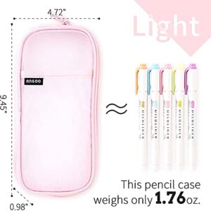 Grid Mesh Pen Pencil Case with Zipper, Large capacity Clear Makeup Color Pouch Cosmetics Bag, Multi-Purpose Travel School Teen Girls Transparent Stationary Bag, Office Organizer Box for Adluts (Pink)