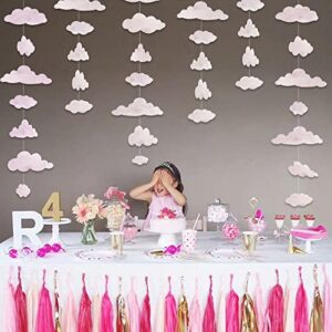 personality white cloud hanging garland party decoration kit supply artificial paper cut on banner diy wall bunting nursery children room art stage ornaments 1st birthday baptism wedding decor (pink)