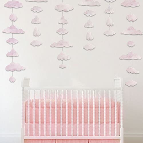Personality White Cloud Hanging Garland Party Decoration Kit Supply Artificial Paper Cut on Banner DIY Wall Bunting Nursery Children Room Art Stage Ornaments 1st Birthday Baptism Wedding Decor (Pink)