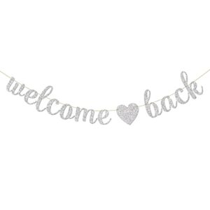 innoru welcome back banner – welcome home – retirement party bunting decor – homecoming returning – happy retirement family party decorations supplies photo prop, silver glitter