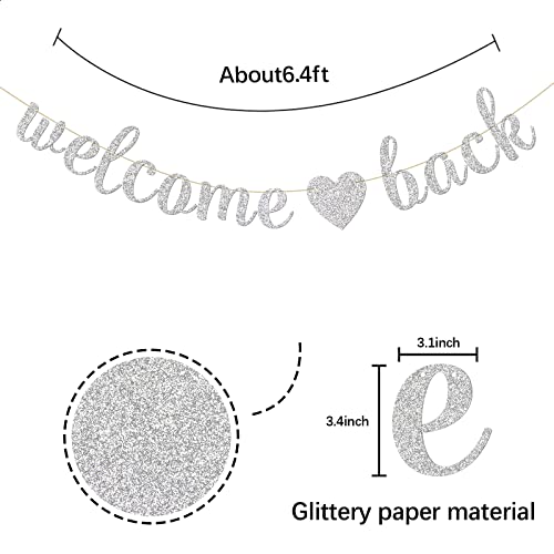 INNORU Welcome Back Banner - Welcome Home - Retirement Party Bunting Decor - Homecoming Returning - Happy Retirement Family Party Decorations Supplies Photo Prop, Silver Glitter