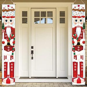 allenjoy red candy nutcracker soldier porch sign door banner for winter xmas christmas sweet cane candyland holiday new year party supplies decorations flag hanging home wall decor outdoor indoor