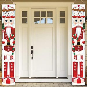 Allenjoy Red Candy Nutcracker Soldier Porch Sign Door Banner for Winter Xmas Christmas Sweet Cane Candyland Holiday New Year Party Supplies Decorations Flag Hanging Home Wall Decor Outdoor Indoor