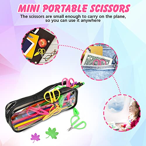 Mini Scissors Thread Tiny Scissors Colorful Travel Scissors Back to School Sewing Small Scissors 2.56 x 1.65 Inch Embroidery Craft Scissors with Cover, 3 Colors (6 Pcs)