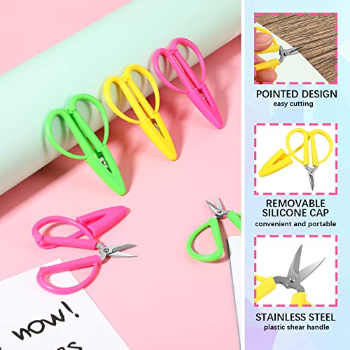 Mini Scissors Thread Tiny Scissors Colorful Travel Scissors Back to School Sewing Small Scissors 2.56 x 1.65 Inch Embroidery Craft Scissors with Cover, 3 Colors (6 Pcs)