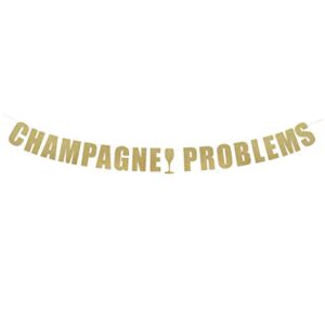 champagne problems banner – champagne birthday decoration, champagne problems party hanging letter sign | string it banners (gold glitter, diy – string included)