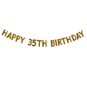 happy 35th birthday banner，pre-strung，no assembly required，35th birthday party decorations supplies，gold glitter paper garlands backdrops, letters gold betteryanzi
