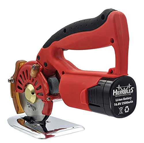 Hercules RK-BAT-100 5-Speed Cordless Electric Rotary Cutter for Cloth, Leather, Natural and Synthetic Fabrics – 4 Inch Single & Multi-Layer Round Knife Cutting Machine