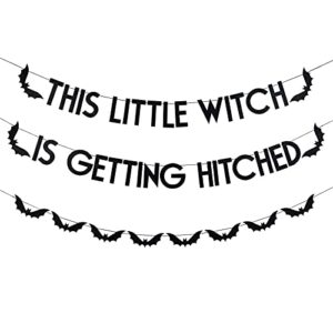 this little witch is getting hitched banner black glitter, halloween bats banner decorations, halloween bachelorette party decorations halloween haunted house doorways home outdoor mantle decor