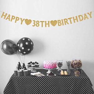 Gold Happy 38th Birthday Banner, Glitter 38 Years Old Woman or Man Party Decorations, Supplies