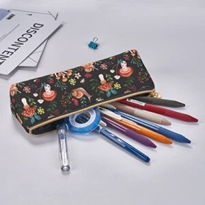 Ykklima Mushroom Snails Butterfly Flower Pattern Leather Pencil Case Zipper Pen Makeup Cosmetic Holder Pouch Stationery Bag for School, Work, Office