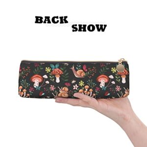 Ykklima Mushroom Snails Butterfly Flower Pattern Leather Pencil Case Zipper Pen Makeup Cosmetic Holder Pouch Stationery Bag for School, Work, Office