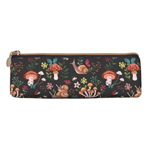 Ykklima Mushroom Snails Butterfly Flower Pattern Leather Pencil Case Zipper Pen Makeup Cosmetic Holder Pouch Stationery Bag for School, Work, Office