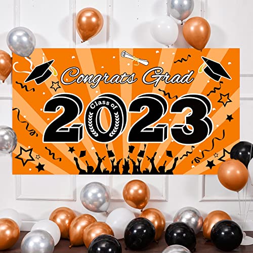 Bunny Chorus Graduation Banner, Class of 2023, Extra Large 71" x 40" Orange Graduation Photo Backdrop, Congrats Grad Banner for Outdoor Indoor Party Supplies