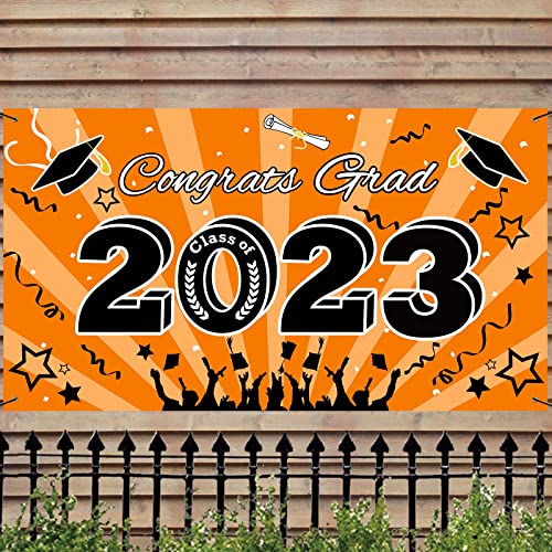 Bunny Chorus Graduation Banner, Class of 2023, Extra Large 71" x 40" Orange Graduation Photo Backdrop, Congrats Grad Banner for Outdoor Indoor Party Supplies