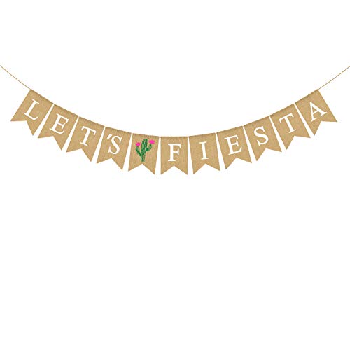 Jute Burlap Let's Fiesta Banner Cinco De Mayo Mexico Theme Birthday Party Baby Shower Garland Decoration