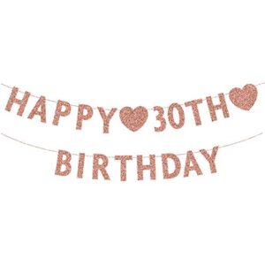 rose gold 30th birthday banner, glitter happy 30 years old woman or man party decorations, supplies